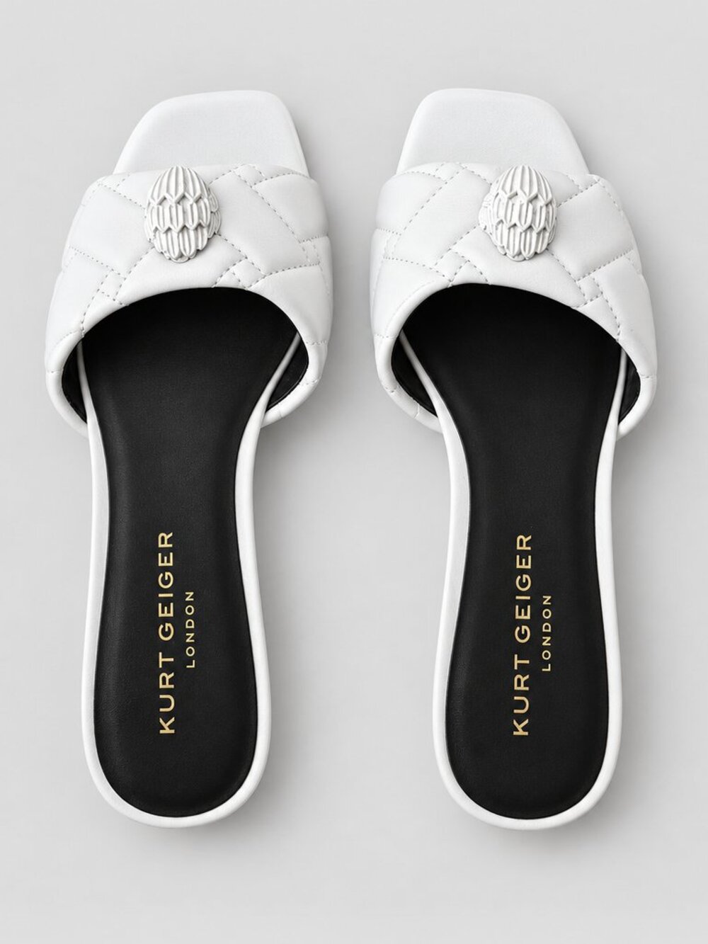 Kurt Geiger London White Quilted Eagle Slides Size 38